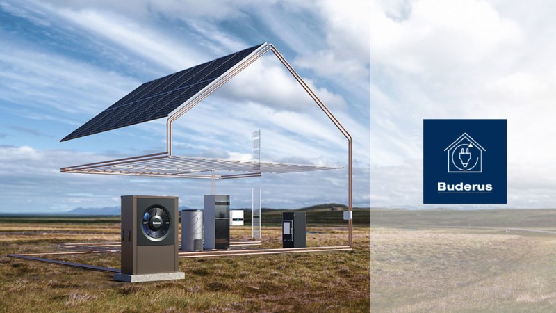 Ein Haus mit Buderus Energiemanager Logo