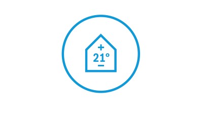 Icône représentant une maison et une température de plus ou moins 21 degrés